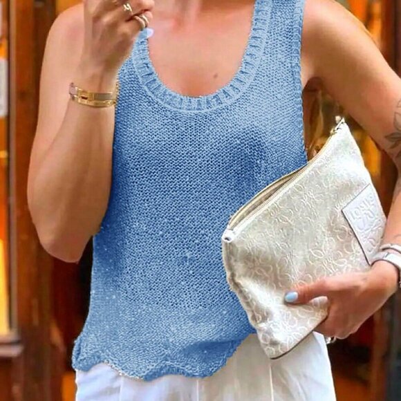 Blue Casual Women's Cute Sparkly See Through Textured Round Neck top - Picture 7 of 8